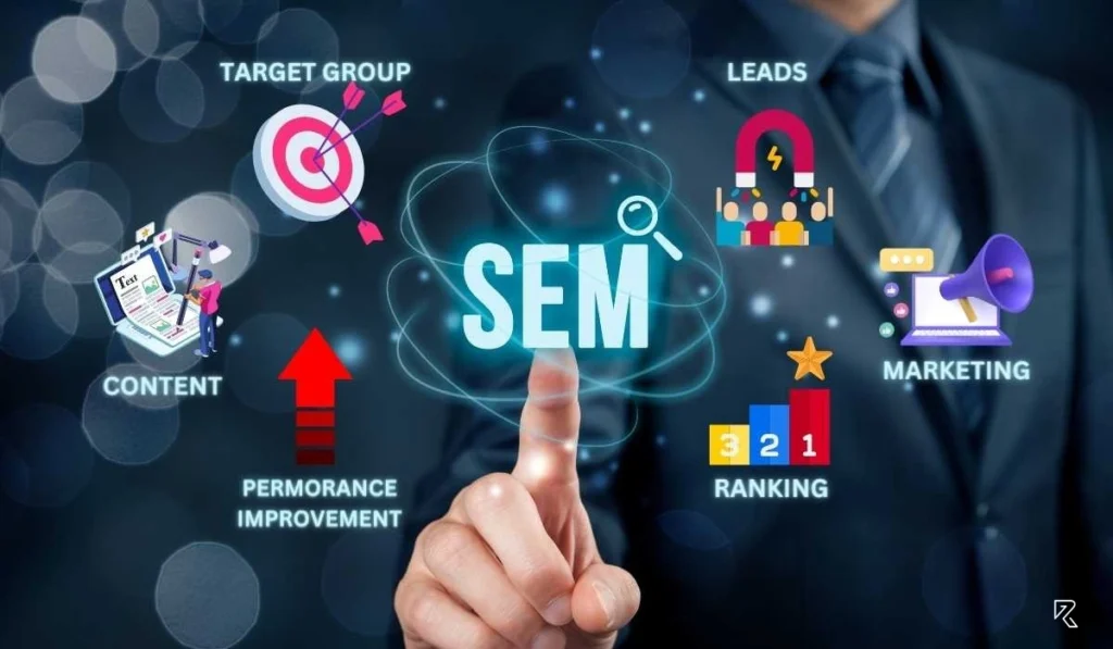 A digital marketer analyzing data and campaigns for effective search SEM strategies.