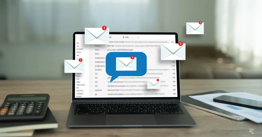 A marketer integrating SEO strategies into an email marketing campaign on a laptop.